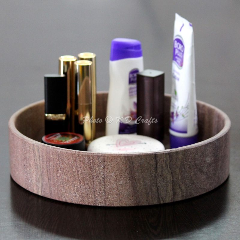 Brown Round Bathroom Tray Sandstone Decorative Tray KD Crafts